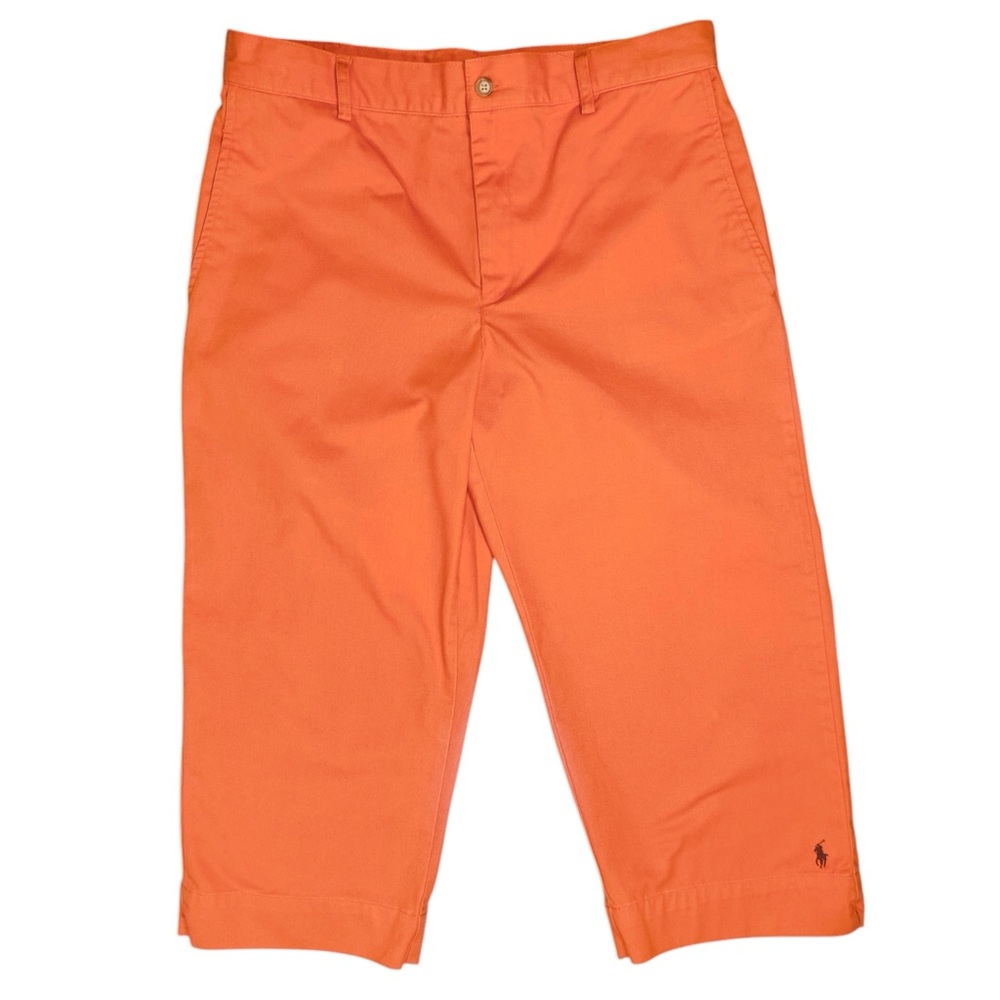 Ralph Lauren Sport Pants Women’s 12 Orange Cropped Capri Twill Logo Relaxed Fit